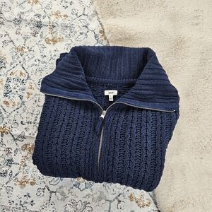Aerie Cable Car Quarter Zip Sweater Pullover Navy Blue XL